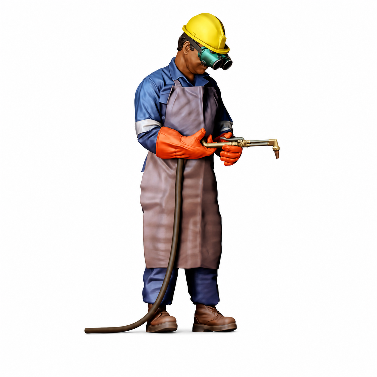 Stehende Figur: Schweißer mit MIG-Schweißbrenner & Schutzkleidung (Ref. Nr. 481) - Schweißer mit vollständigem MIG-Schweißbrenner und Schlauch