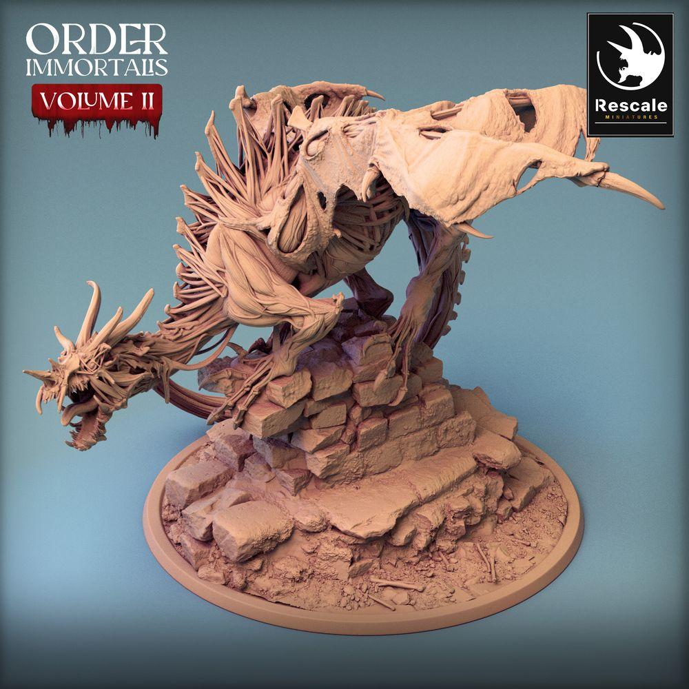 Produktfoto Tabletop 28mm Lord of the Print (LotP) 0: Tabletop Miniatur: Untoter Drache auf Ruinen-Base, Knochenwyrm Bone Dragon, Boss-Monster - Immortalis Dragon Guard (24_02_D2)