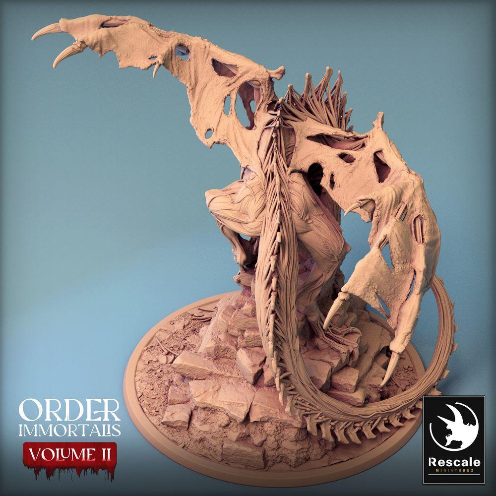 Produktfoto Tabletop 28mm Lord of the Print (LotP) 0: Tabletop Miniatur: Untoter Drache auf Ruinen-Base, Knochenwyrm Bone Dragon, Boss-Monster - Immortalis Dragon Guard (24_02_D2)