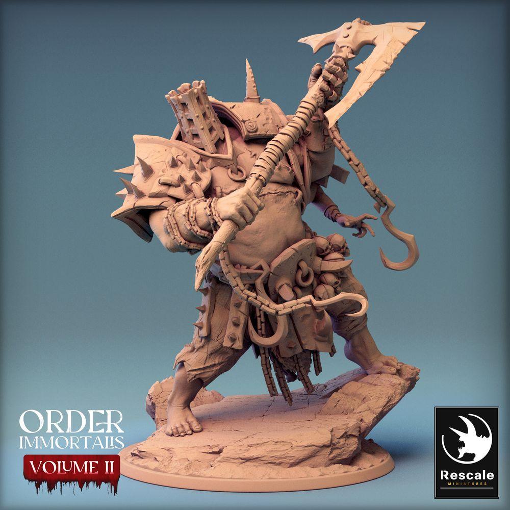 Produktfoto Tabletop 28mm Lord of the Print (LotP) 0: Fantasy Figur: Oger-Kriegsherr / Barbarischer Berserker mit Hellebarde - Eradicus Attack (24_02_F1)