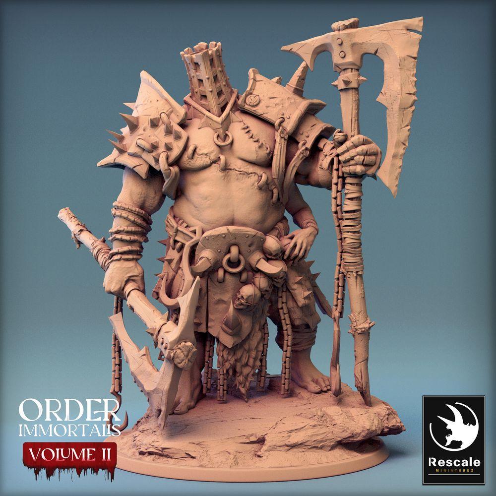 Produktfoto Tabletop 28mm Lord of the Print (LotP) 0: Fantasy Figur: Eradicus, Barbarenkriegsherr Berserker mit Zweihandaxt, Axtkämpfer mit Käfighelm, Boss-Miniatur (24_02_F3)