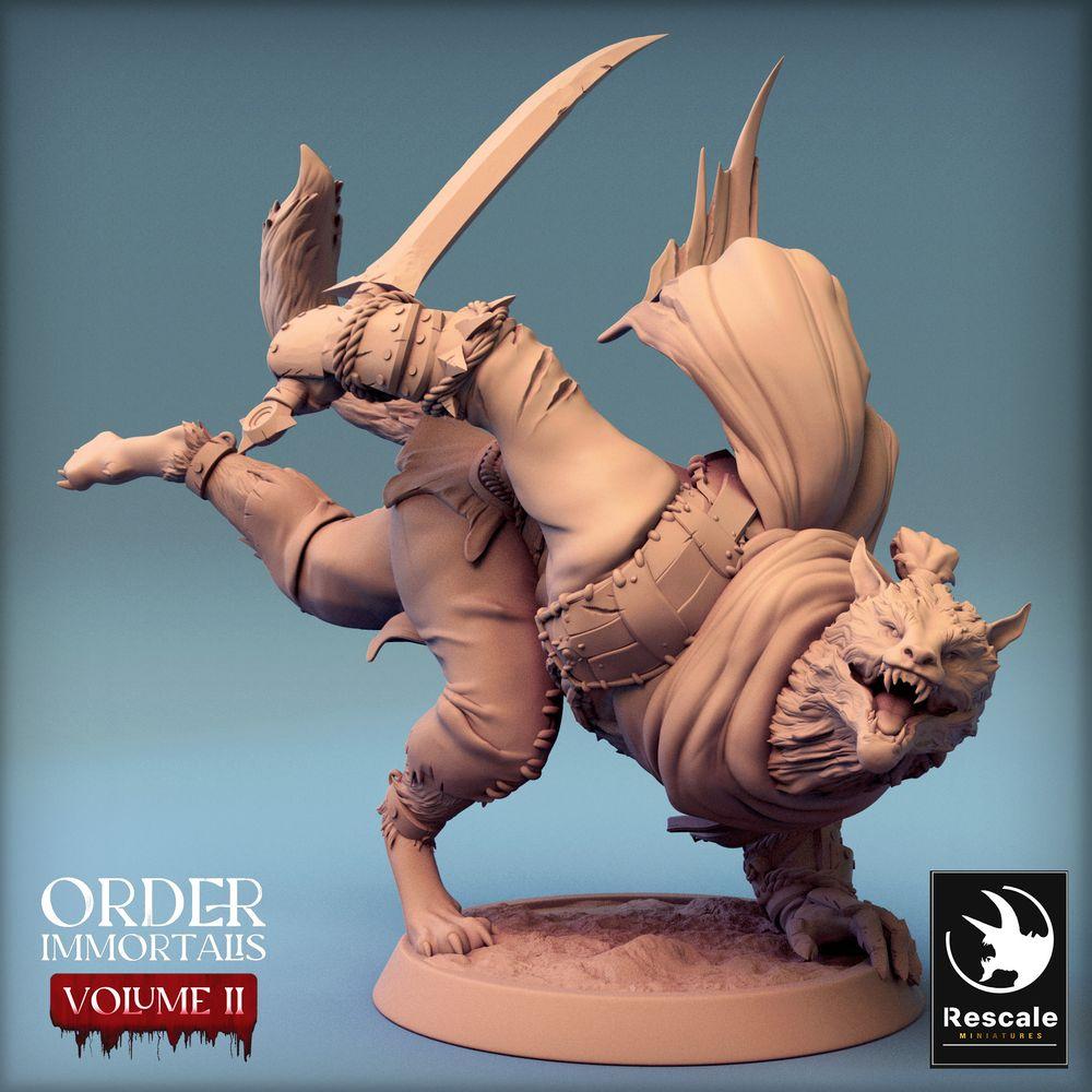 Produktfoto Tabletop 28mm Lord of the Print (LotP) 0: Tabletop Miniatur: Werwolf Krieger mit Krummschwert, Wolfsmensch Barbar, Werewolf Warrior (24_02_C1)