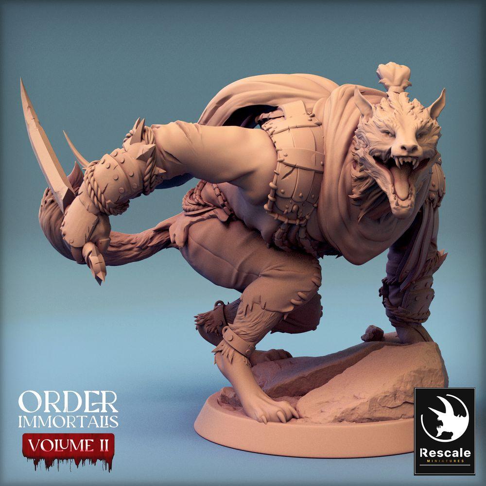 Produktfoto Tabletop 28mm Lord of the Print (LotP) 0: Fantasy Figur: Werwolf-Krieger, Doppelklingen-Assassine, Bossgegner, Immortalis Werewolf (24_02_C3)