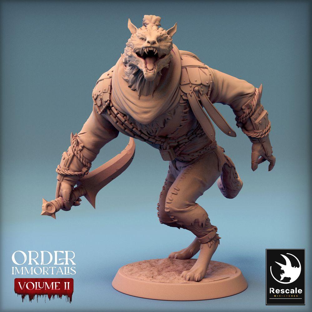 Produktfoto Tabletop 28mm Lord of the Print (LotP) 0: Tabletop Miniatur: Werwolf-Barbar mit Krummsäbel - Bestienkrieger, Schakalmensch/Hyänenmensch Räuber, Söldner, Skirmisher, Werewolf Barbarian (24_02_C5)