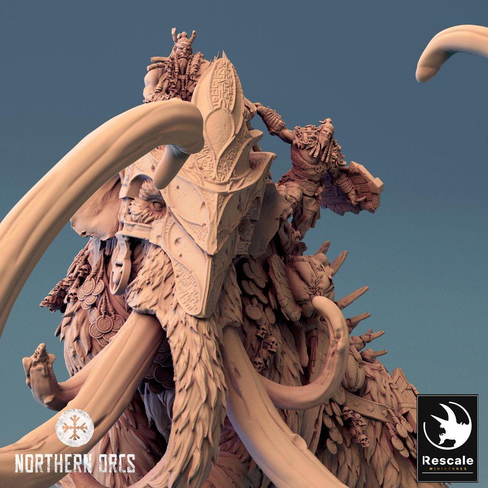 Produktfoto Tabletop 28mm Lord of the Print (LotP) 0: Tabletop Miniatur: Kriegsmammut, Frost-Mammut mit Howdah und Bestienreitern, War Mammoth Belagerungsbestie (24_04_X)