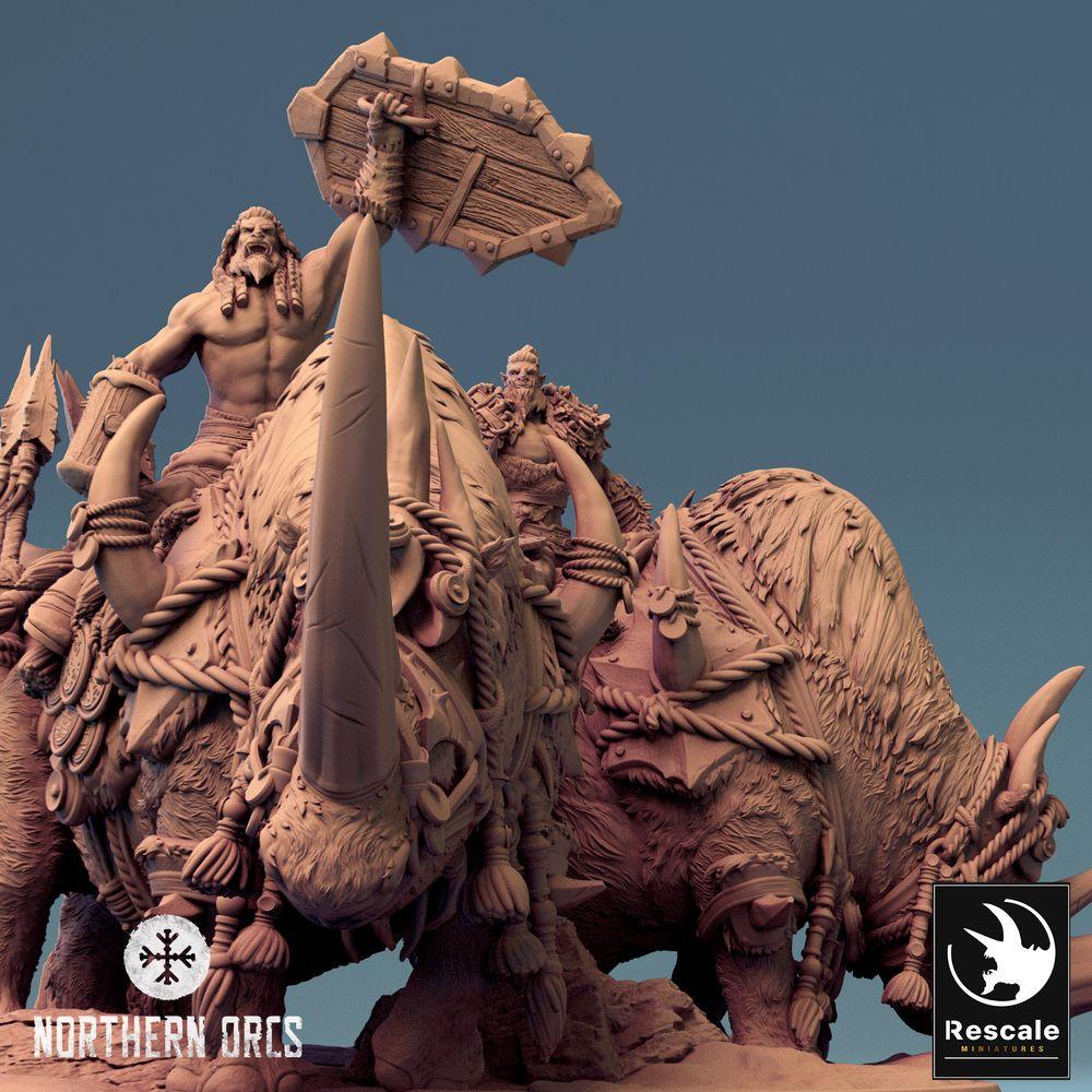Produktfoto Tabletop 28mm Lord of the Print (LotP) 0: Tabletop Miniatur: Ork Kriegsherr auf Nashorn-Kriegsbestien, Bestienreiter-Gespann, Monsterkavallerie (24_04_D3)