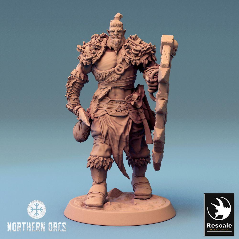 Produktfoto Tabletop 28mm Lord of the Print (LotP) 0: Tabletop Miniatur: Ork Krieger mit Schild und Axt, Orc Warrior, Schildträger, Warlord (24_04_G1)