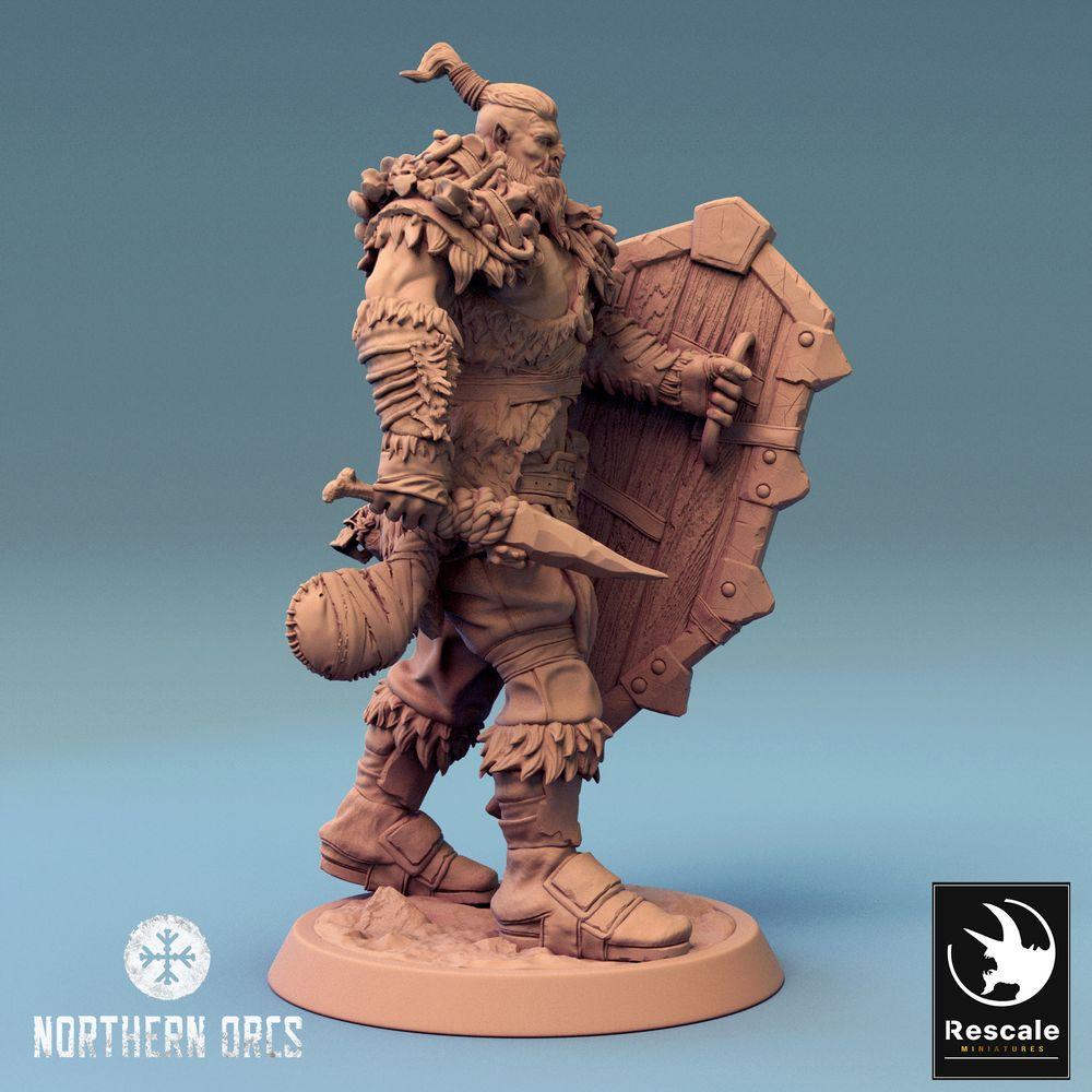 Produktfoto Tabletop 28mm Lord of the Print (LotP) 0: Tabletop Miniatur: Ork Krieger mit Schild und Axt, Orc Warrior, Schildträger, Warlord (24_04_G1)