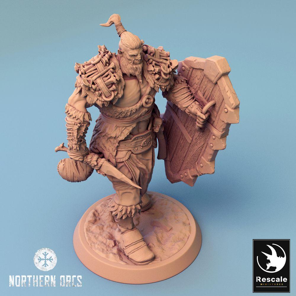 Produktfoto Tabletop 28mm Lord of the Print (LotP) 0: Tabletop Miniatur: Ork Krieger mit Schild und Axt, Orc Warrior, Schildträger, Warlord (24_04_G1)