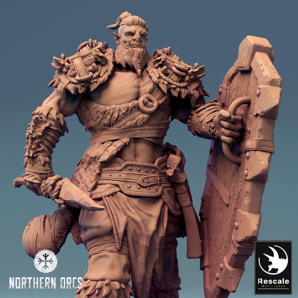 Produktfoto Tabletop 28mm Lord of the Print (LotP) 0: Tabletop Miniatur: Ork Krieger mit Schild und Axt, Orc Warrior, Schildträger, Warlord (24_04_G1)