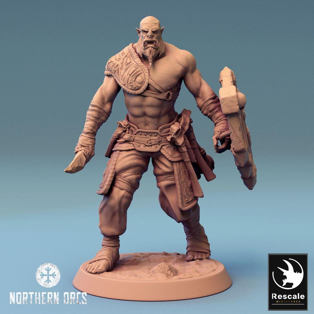 Produktfoto Tabletop 28mm Lord of the Print (LotP) 0: Tabletop Miniatur: Ork Krieger mit Schild - Schildkämpfer, Frontkämpfer - Orc Warrior Shieldbearer (24_04_G2)