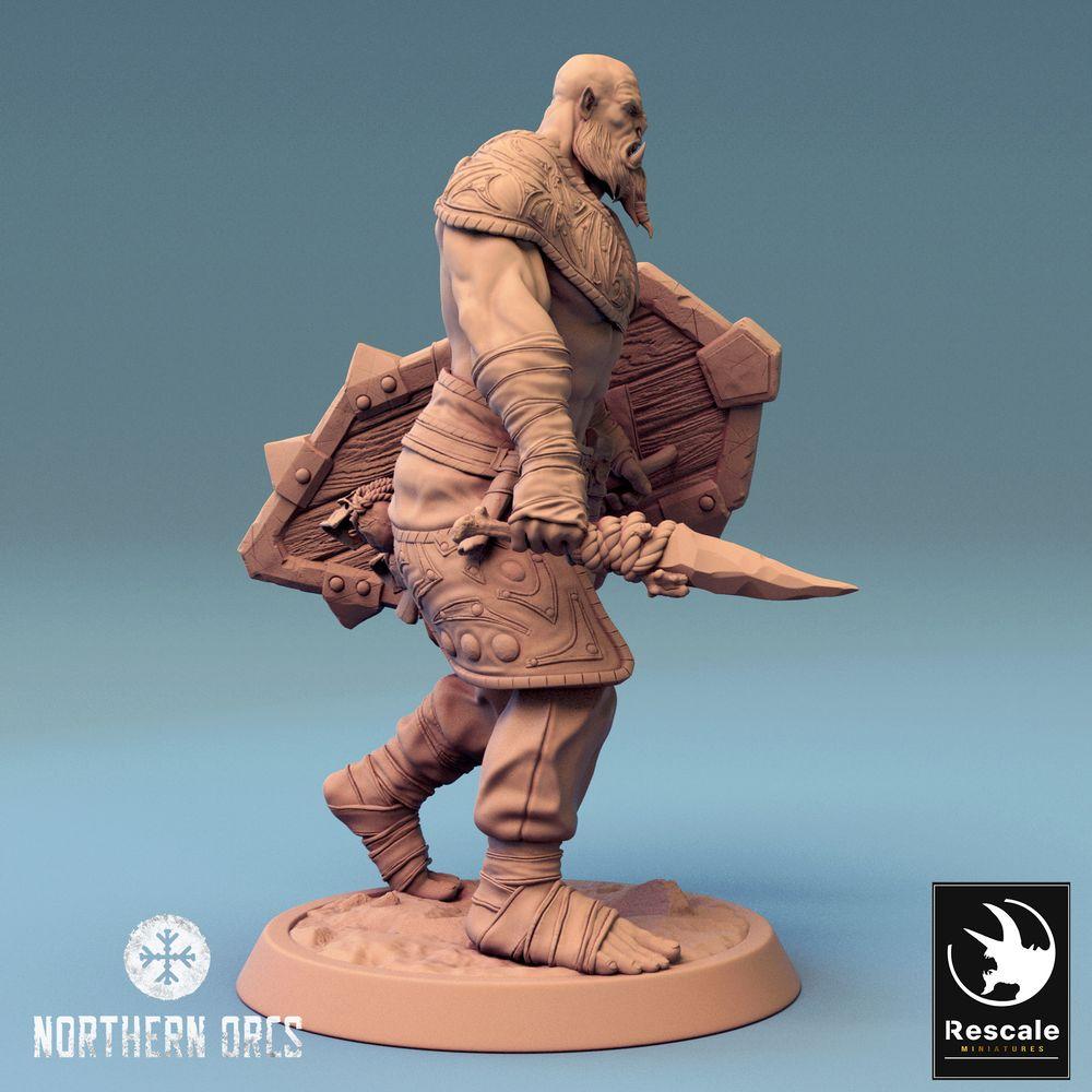 Produktfoto Tabletop 28mm Lord of the Print (LotP) 0: Tabletop Miniatur: Ork Krieger mit Schild - Schildkämpfer, Frontkämpfer - Orc Warrior Shieldbearer (24_04_G2)