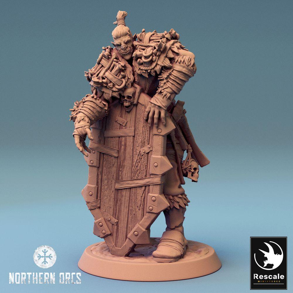 Produktfoto Tabletop 28mm Lord of the Print (LotP) 0: Tabletop Miniatur: Ork Schildwache mit Turmschild, Orc Guard, Schildkämpfer (24_04_F1)