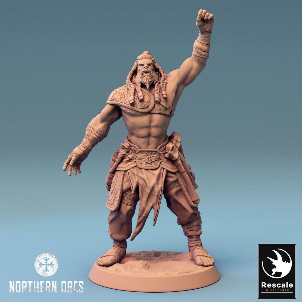 Produktfoto Tabletop 28mm Lord of the Print (LotP) 0: Fantasy Figur: Ork Kriegsherr Orc Warlord, Häuptling im Kriegsruf - Barbarischer Stammeskrieger (24_04_F2)