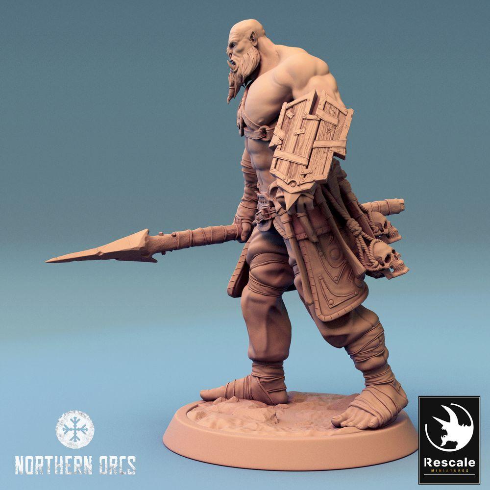 Produktfoto Tabletop 28mm Lord of the Print (LotP) 0: Tabletop Miniatur: Ork-Krieger und Speerträger, Polearm-Kämpfer, Orc Soldier mit Stangenwaffe (24_04_K1)