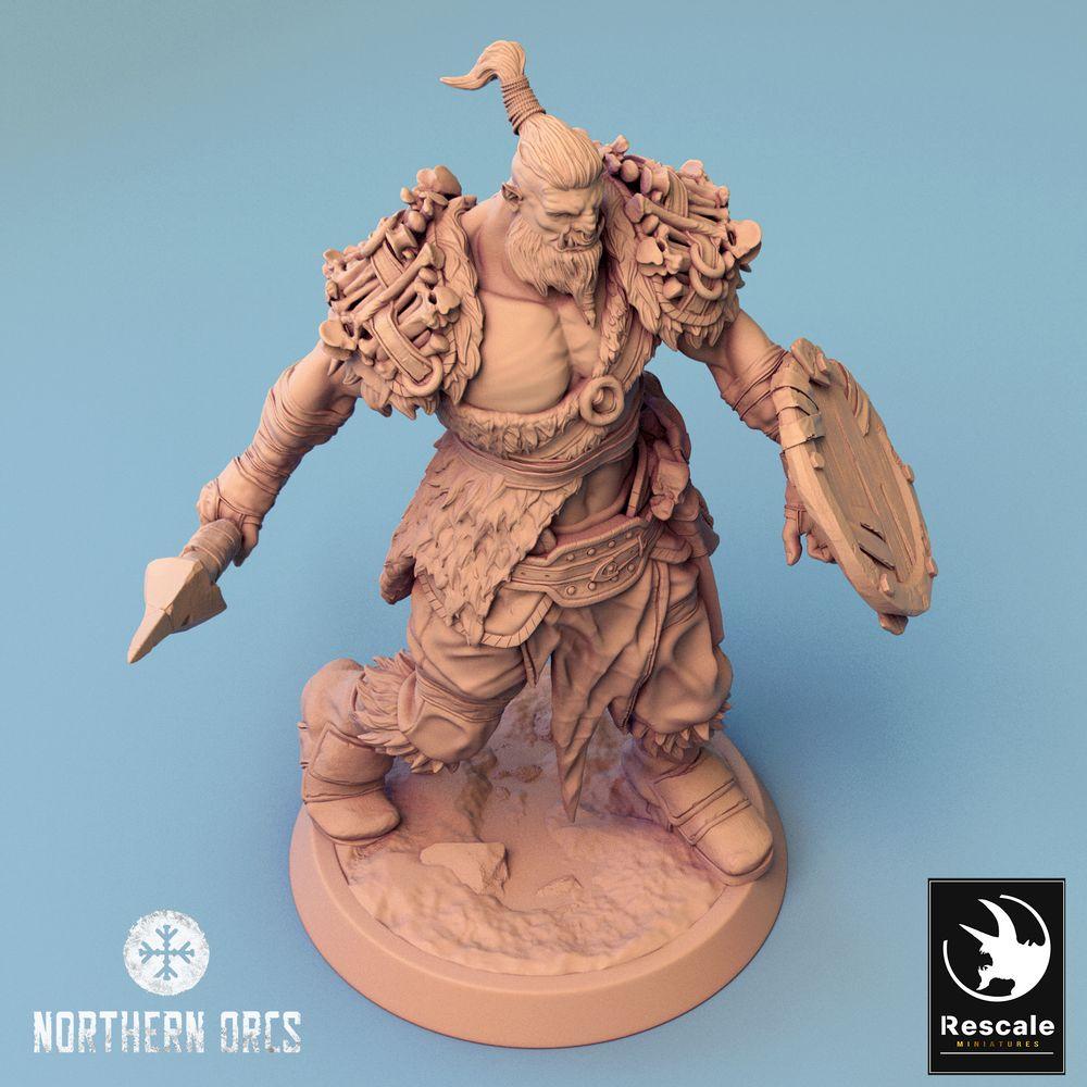 Produktfoto Tabletop 28mm Lord of the Print (LotP) 0: Tabletop Miniatur: Ork Speerträger mit Rundschild, Orc Spearman, Ork Krieger, Stammeskrieger, Schildträger (24_04_K2)