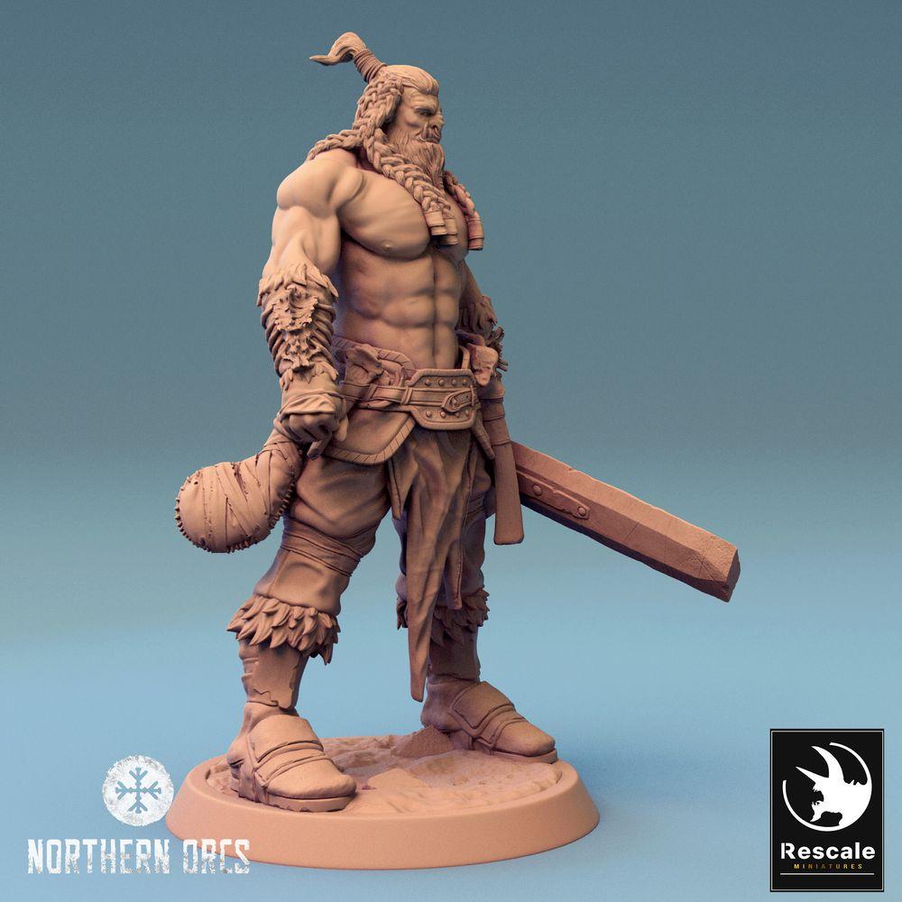 Produktfoto Tabletop 28mm Lord of the Print (LotP) 0: Tabletop Miniatur: Ork Berserker mit Kriegshammer - Stammeskrieger, Kriegsherr Warlord (24_04_J4)