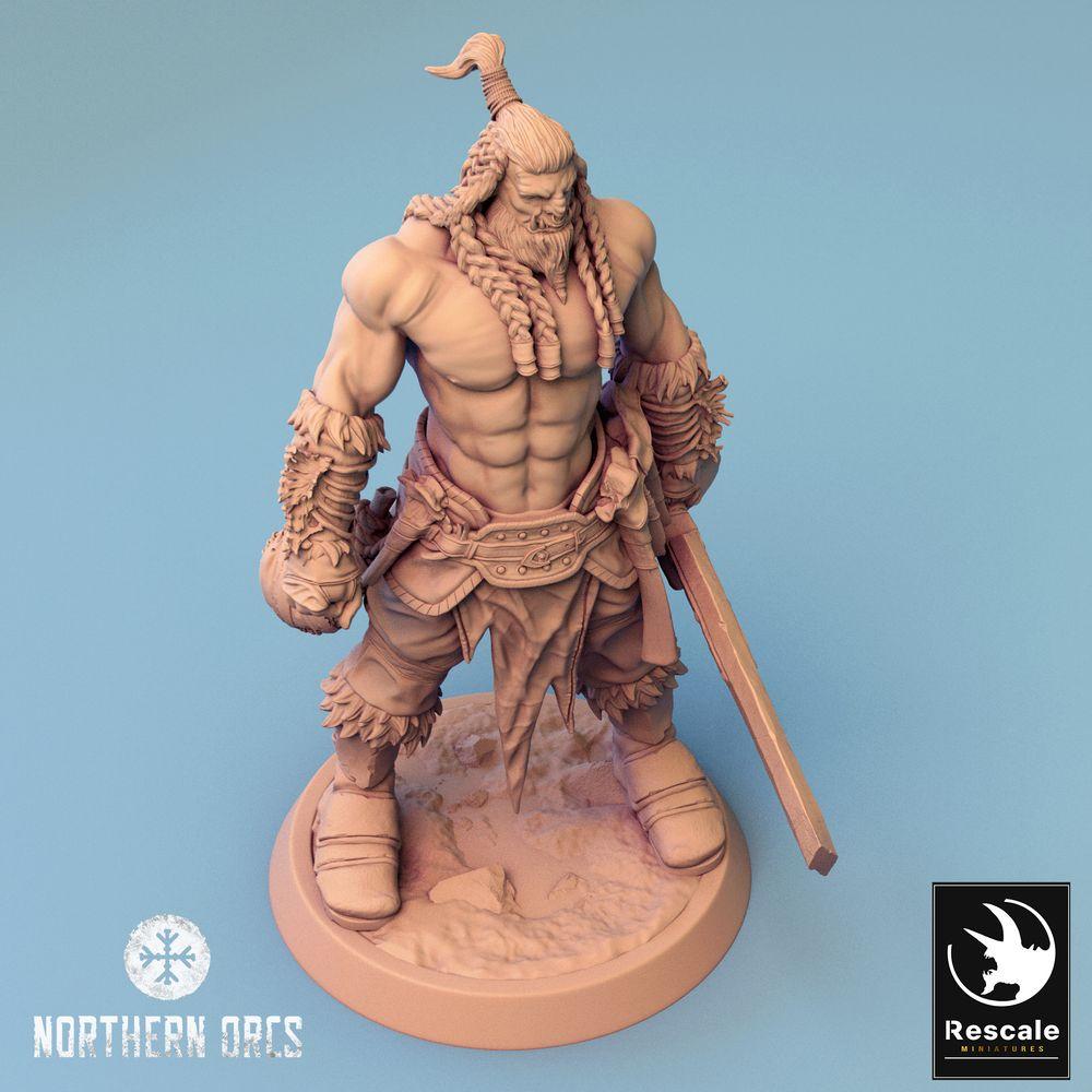 Produktfoto Tabletop 28mm Lord of the Print (LotP) 0: Tabletop Miniatur: Ork Berserker mit Kriegshammer - Stammeskrieger, Kriegsherr Warlord (24_04_J4)