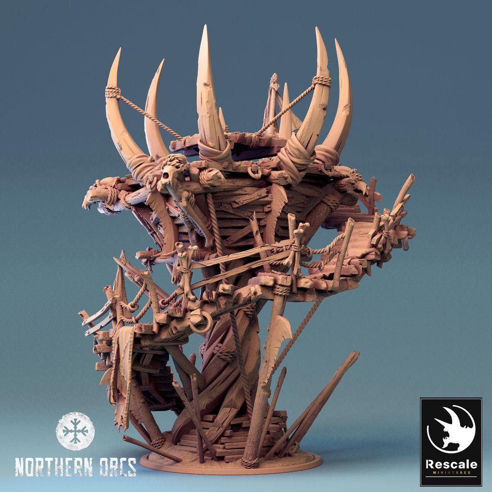 Produktfoto Tabletop 28mm Lord of the Print (LotP) 0: Tabletop Gelände: Orkischer Wachturm, Kriegsplattform, Trophäenturm, Kriegsschrein, Außenposten, Orc Watchtower (24_04_W)