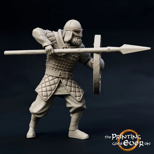 Produktfoto mittelalterliche historische Figur 75mm Scale The Printing Goes Ever On (TPGEO)  0: Mittelalterliche Ritter Figuren Speerkämpfer A - 75mm Modelle - Krieger der Mark