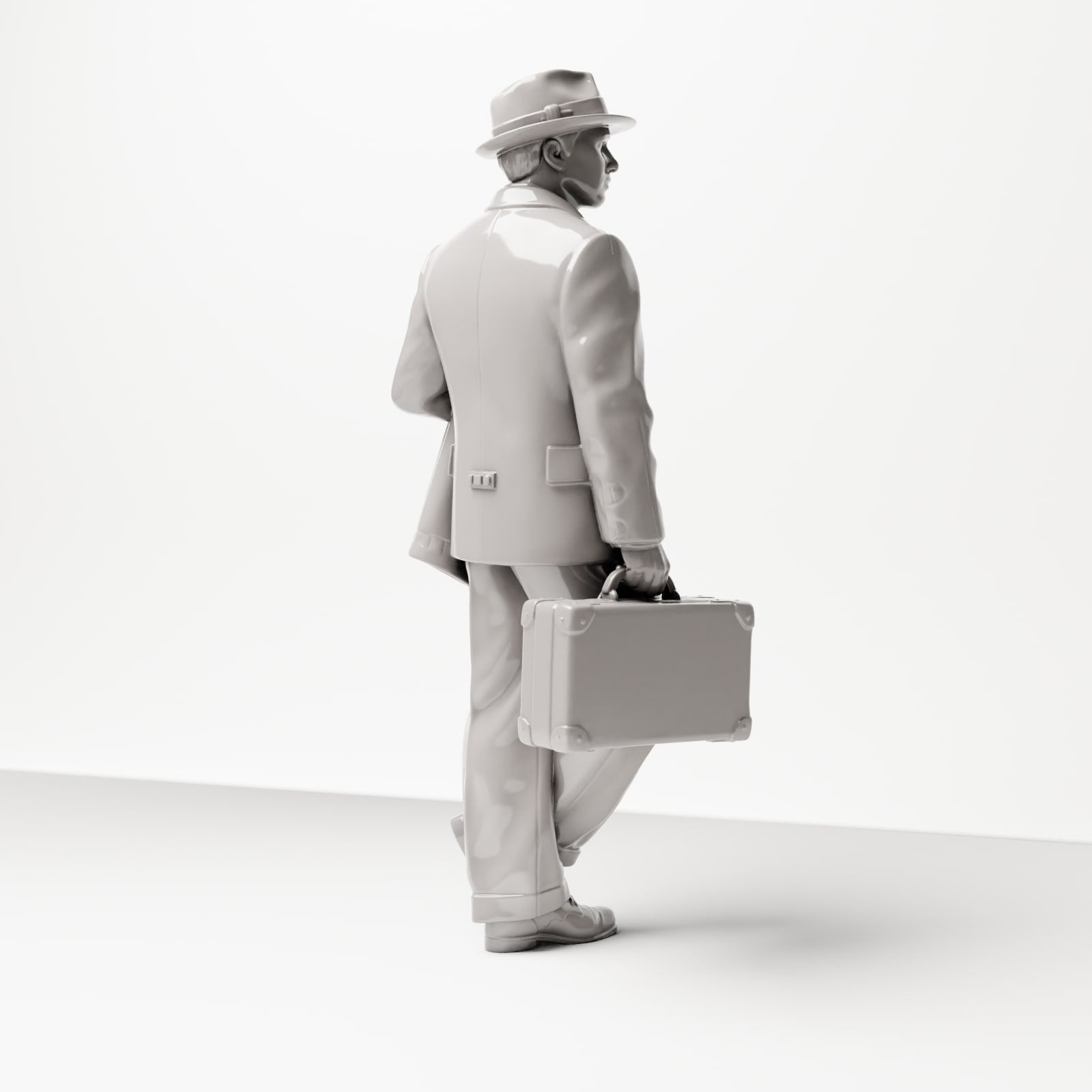 Diorama Modellbau Produktfoto 3: Historische Figur: Junger Reisender im Tweed-Anzug mit Hut, Koffer, Mantel über dem Arm (sc03)
