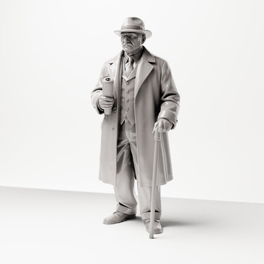 Diorama Modellbau Produktfoto 0: Historische Diorama Figur: Älterer Herr mit Zeitung und Gehstock (1920er-1930er) (sc06)