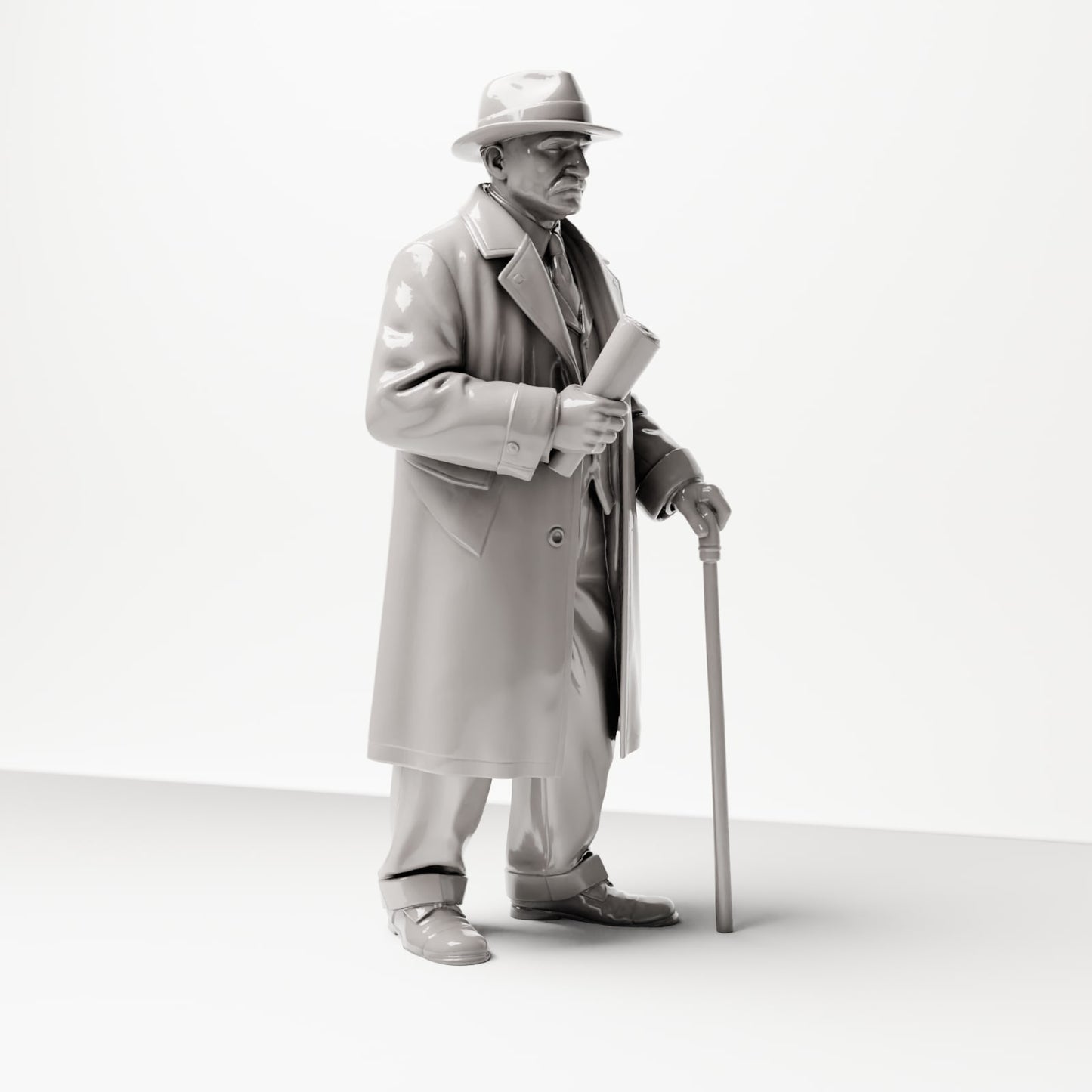 Diorama Modellbau Produktfoto 4: Historische Diorama Figur: Älterer Herr mit Zeitung und Gehstock (1920er-1930er) (sc06)