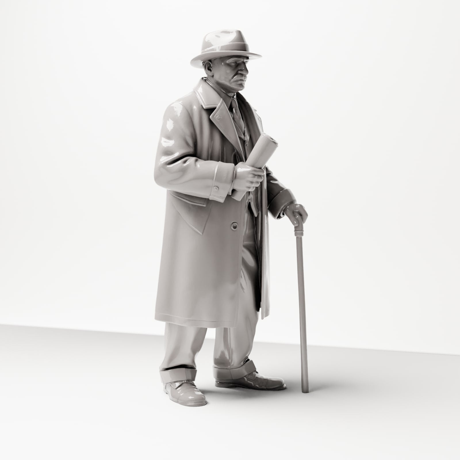 Diorama Modellbau Produktfoto 4: Historische Diorama Figur: Älterer Herr mit Zeitung und Gehstock (1920er-1930er) (sc06)