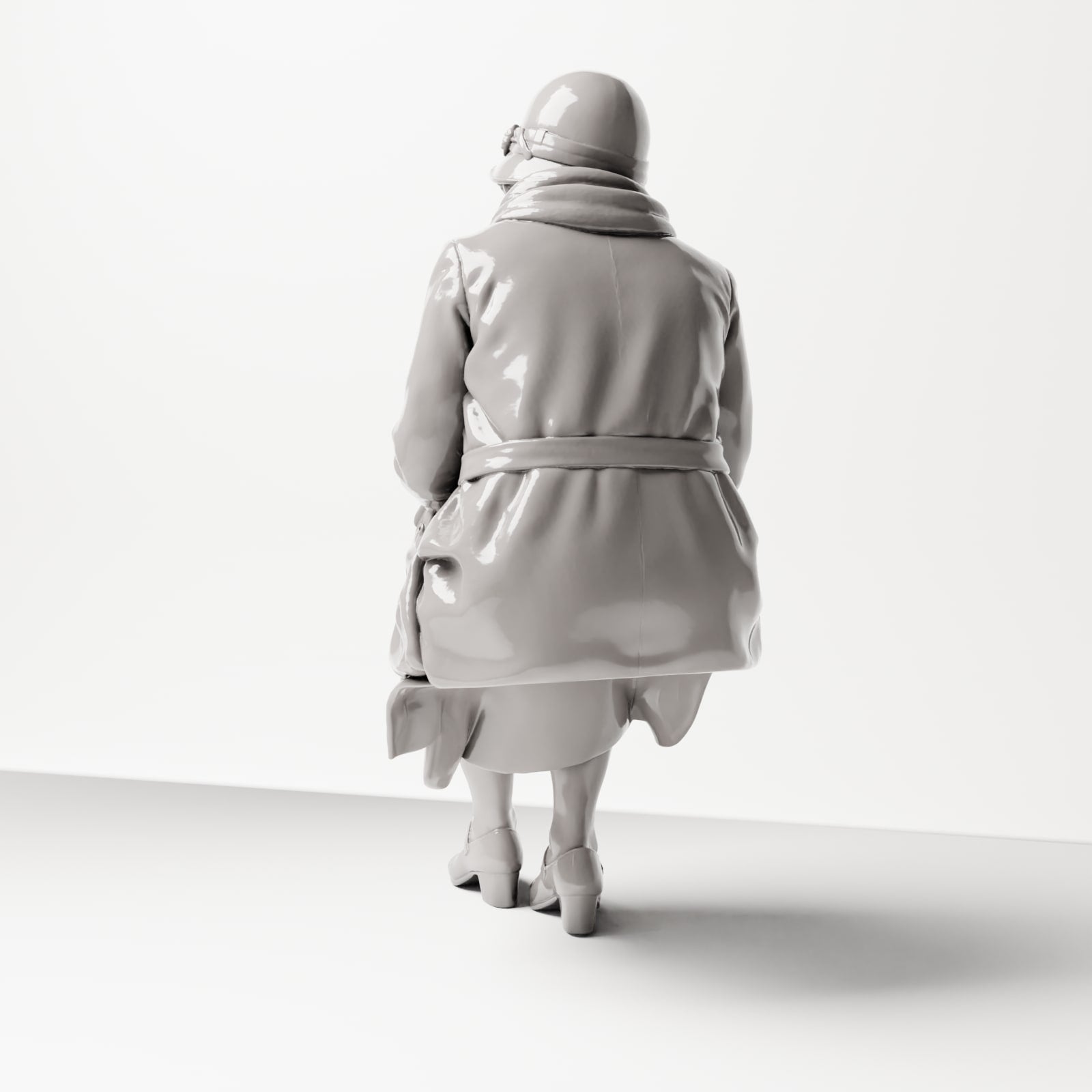 Diorama Modellbau Produktfoto 2: Sitzende Figur: Frau sitzend auf Bankkante mit Handtasche, 1920er-1930er, Wartesaal, Bahnh (sc08)