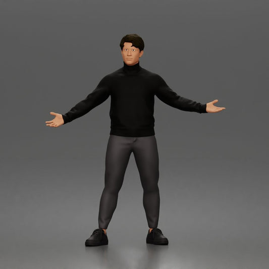 Diorama Modellbau Produktfoto 0: Stehende Figur: Präsentierender Mann mit Rollkragenpullover und offenen Armen (a190)