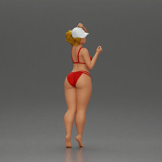 Diorama Modellbau Produktfoto 0: Stehende Figur: Frau im Bikini mit Kappe und erhobenem Arm (a160)