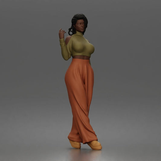 Diorama Modellbau Produktfoto 0: Stehende Figur: Frau mit bauchfreiem Rollkragenoberteil & weiter Hose (a167)