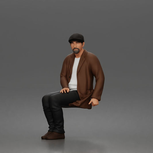 Diorama Modellbau Produktfoto 0: Sitzende Figur: Älterer Mann mit Mütze & Jacke (a210)