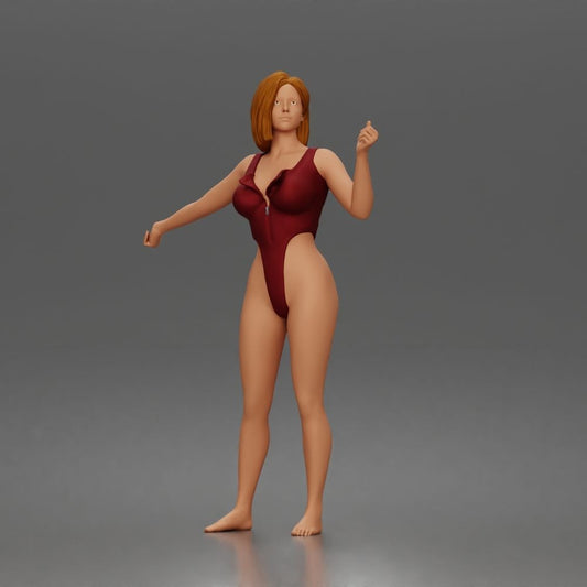 Diorama Modellbau Produktfoto 0: Stehende Figur: Frau im einteiligen Bodysuit mit ausgestreckten Armen (a206)