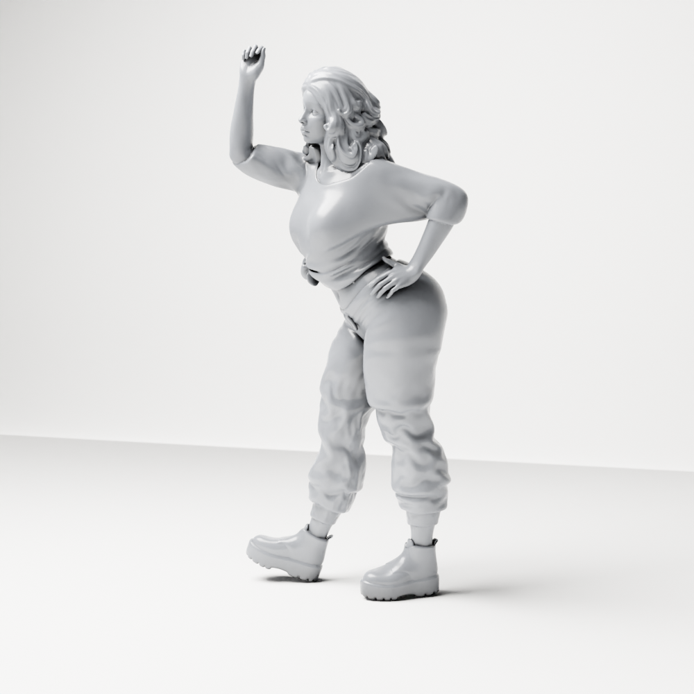 Diorama Modellbau Produktfoto 9: Stehende Figur: Frau mit erhobenem Arm & Hand an der Hüfte (a157)