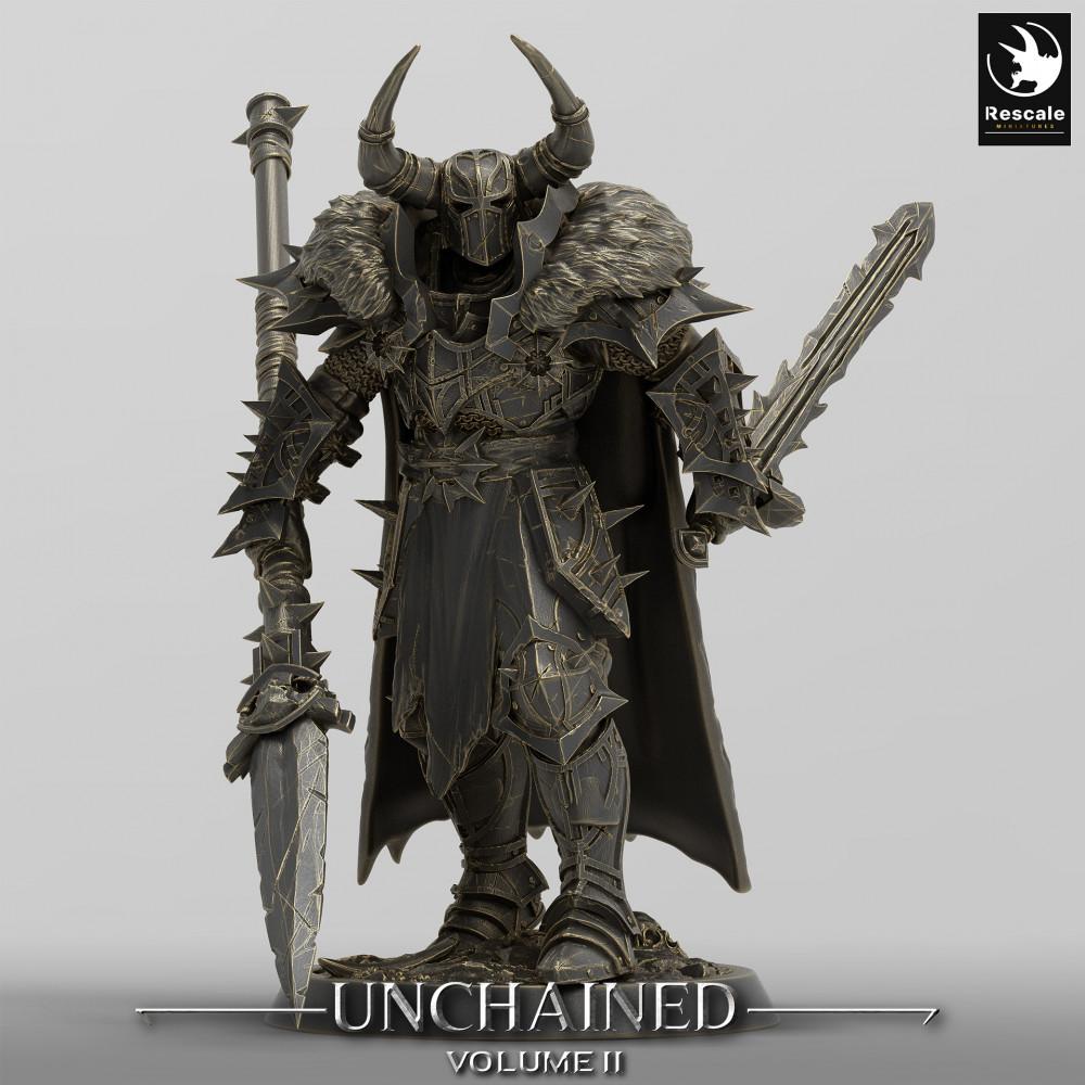 Produktfoto Tabletop 28mm Lord of the Print (LotP) 0: Tabletop Miniatur: Dunkler Ritter Kommandant / Commander, beidhändig mit zwei Schwertern, Dual-Wield (24_05_F1)