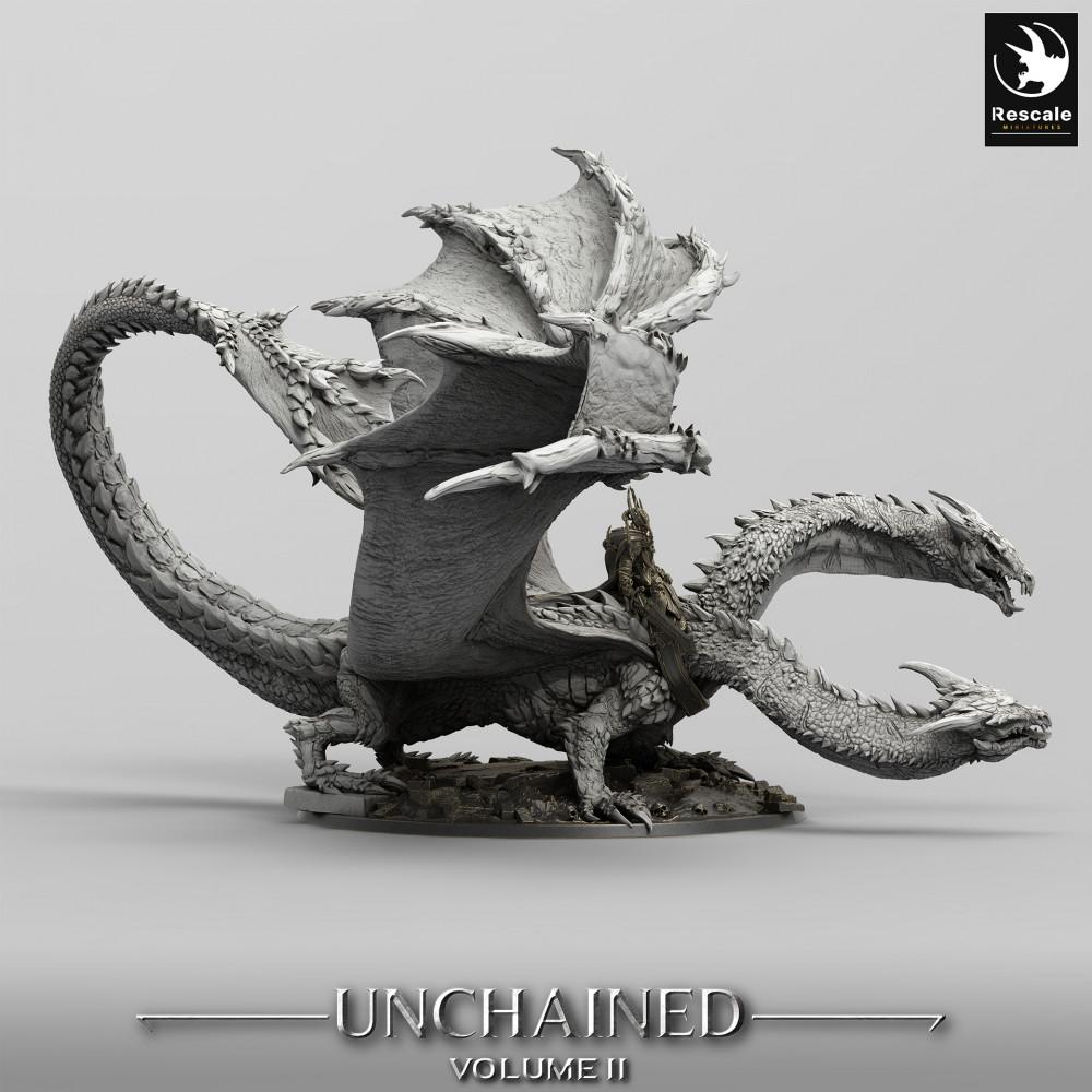 Produktfoto Tabletop 28mm Lord of the Print (LotP) 0: Tabletop Miniatur: Zweiköpfiger Drache mit Reiter, Drachenlord, Hydra-Wyrm, Monster-Reittier Bialmuth (24_05_W)