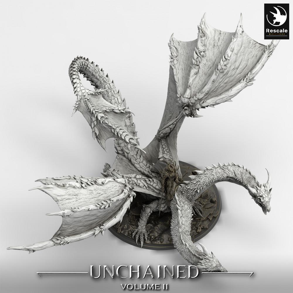Produktfoto Tabletop 28mm Lord of the Print (LotP) 0: Tabletop Miniatur: Zweiköpfiger Drache mit Reiter, Drachenlord, Hydra-Wyrm, Monster-Reittier Bialmuth (24_05_W)