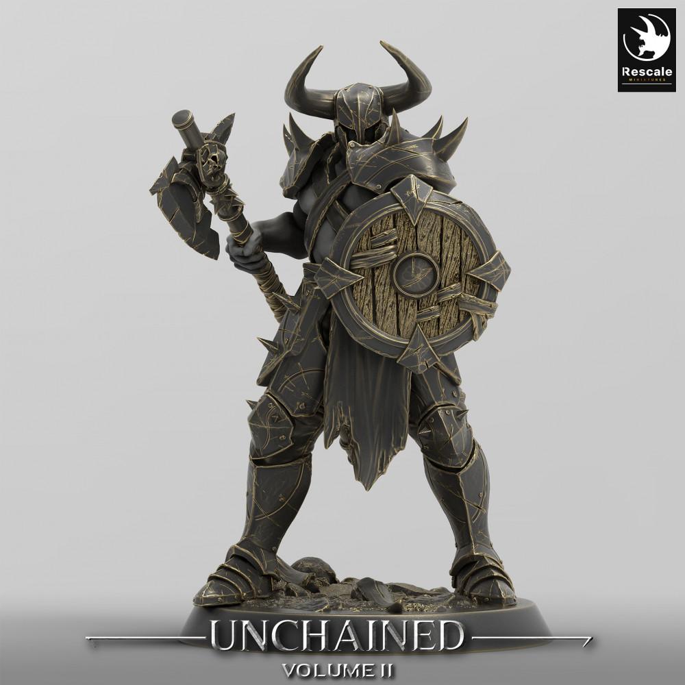 Produktfoto Tabletop 28mm Lord of the Print (LotP) 0: Fantasy Figur: Dunkler Ritter, Chaoskrieger, Chaos Warrior mit Schild und Kriegsaxt, verfluchter Paladin, Champion (24_05_C2)
