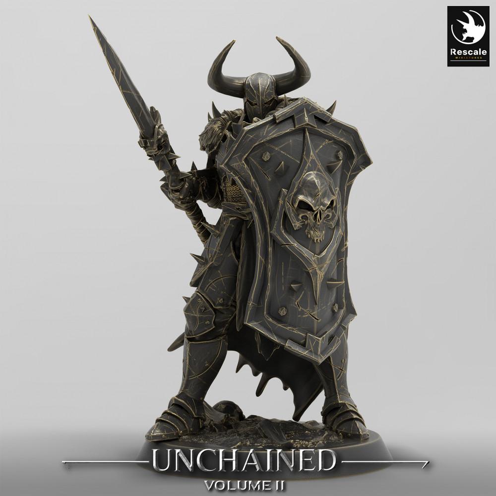 Produktfoto Tabletop 28mm Lord of the Print (LotP) 0: Tabletop Miniatur: Dunkler Paladin, Finsterer Ritter mit Schwert und Turmschild, Höllenritter Anführer (24_05_E12)