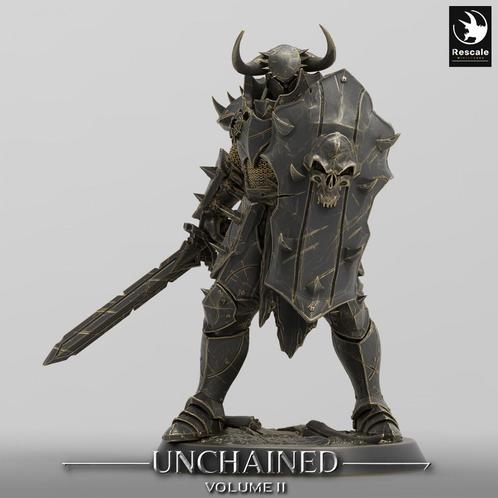 Produktfoto Tabletop 28mm Lord of the Print (LotP) 0: Tabletop Miniatur: Dunkler Ritter / Höllenritter, Elite-Schildträger mit Turmschild und Breitschwert (24_05_E15)