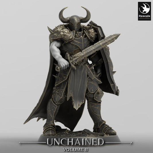 Produktfoto Tabletop 28mm Lord of the Print (LotP) 0: Tabletop Miniatur: Dunkelritter, Finsterer Paladin, Schwarzgardist - Schwertchampion mit Schild - Dark Knight Warlord (24_05_D19)