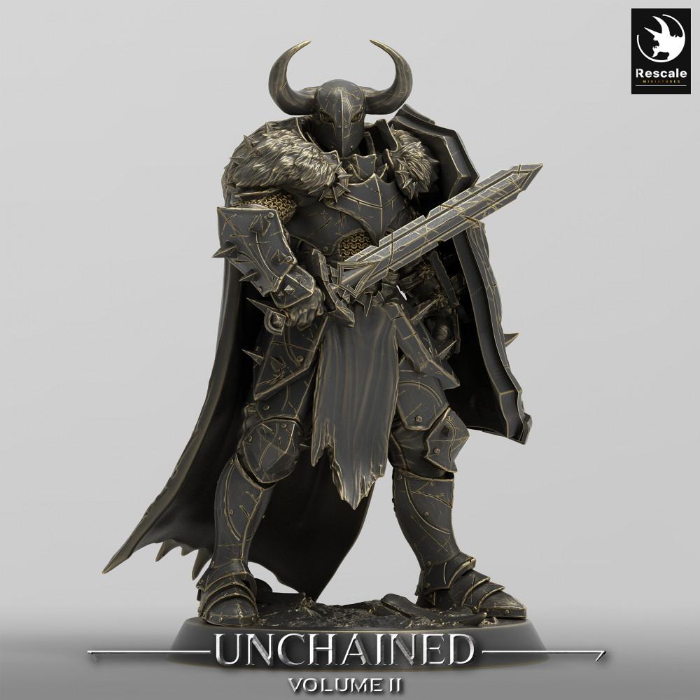 Produktfoto Tabletop 28mm Lord of the Print (LotP) 0: Tabletop Miniatur: Dunkler Ritter, Chaoskrieger mit Zweihänder - Warlord, Elitekrieger, Bossmodell (24_05_E16)