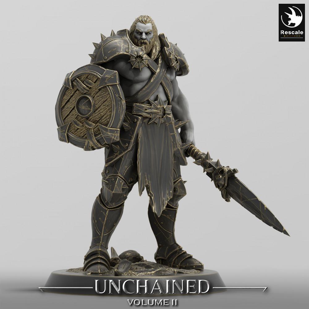 Produktfoto Tabletop 28mm Lord of the Print (LotP) 0: Tabletop Miniatur: Barbarischer Schildkrieger mit Rundschild und Breitschwert, Nordischer Krieger, Berserker, Warlord, Anführer (24_05_C12)