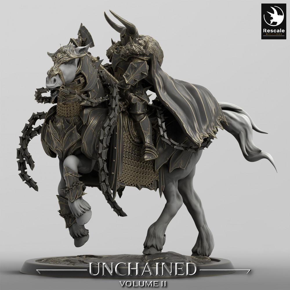 Produktfoto Tabletop 28mm Lord of the Print (LotP) 0: Tabletop Miniatur: Dunkler Ritter auf Streitross, Doppelaxt-Kavallerie, verfluchter Paladin, Todesritter (24_05_U)