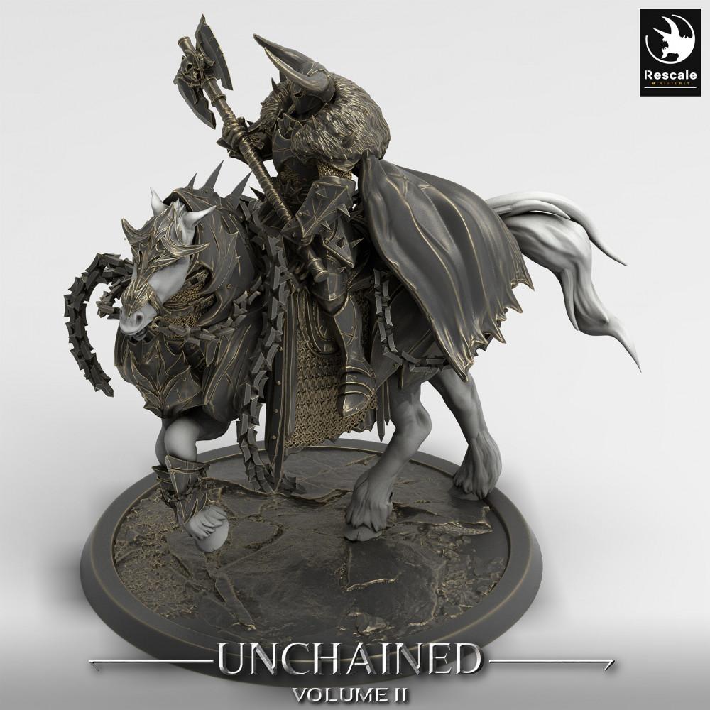 Produktfoto Tabletop 28mm Lord of the Print (LotP) 0: Tabletop Miniatur: Dunkler Ritter auf Streitross, Doppelaxt-Kavallerie, verfluchter Paladin, Todesritter (24_05_U)