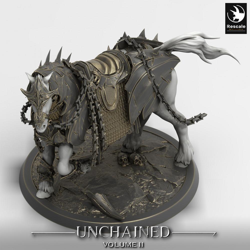 Produktfoto Tabletop 28mm Lord of the Print (LotP) 0: Tabletop Miniatur: Entfesseltes Höllenross - Dämonisches Kriegspferd, gepanzertes Schlachtross, verfluchtes Kavallerie-Reittier (Nightmare Warhorse) (24_05_S)