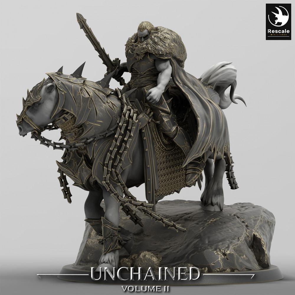 Produktfoto Tabletop 28mm Lord of the Print (LotP) 0: Tabletop Miniatur: Dunkler Ritter / Death Knight auf gepanzertem Streitross - Reiterfigur mit Zweihänder und Kettenwaffe, Anführer der dunklen Kavallerie (24_05_M)