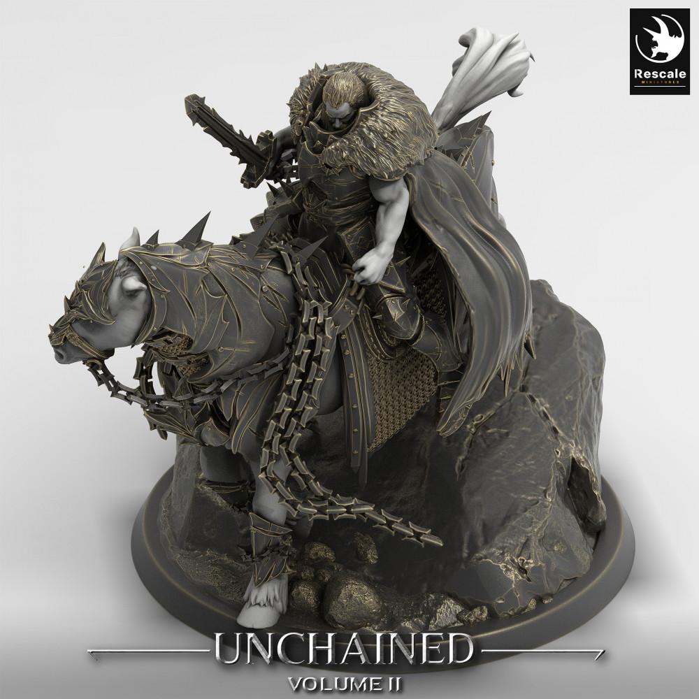 Produktfoto Tabletop 28mm Lord of the Print (LotP) 0: Tabletop Miniatur: Dunkler Ritter / Death Knight auf gepanzertem Streitross - Reiterfigur mit Zweihänder und Kettenwaffe, Anführer der dunklen Kavallerie (24_05_M)
