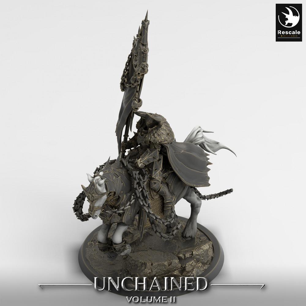 Produktfoto Tabletop 28mm Lord of the Print (LotP) 0: Tabletop Miniatur: Todesritter (Death Knight) zu Pferd mit Kriegsstandarte, Standartenträger, Dunkler Paladin (24_05_R)